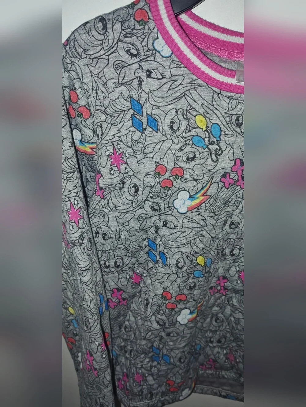 My Little Pony Gray Quilted Sweatshirt W/ Pink & White Trim All Over Graphics